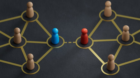 Group of people connected with a network. Social media concept. 3d illustration