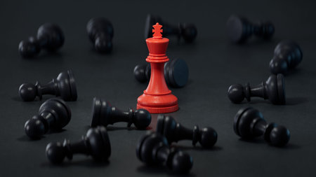 Black and red chess pieces on a black background. The concept of leadership and success.の写真素材