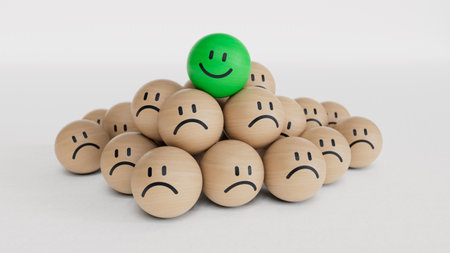 Smiley face on a group of wooden balls. 3d illustrationの写真素材