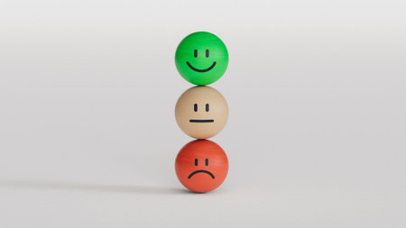 3d illustration of smiling faces in a row over white background