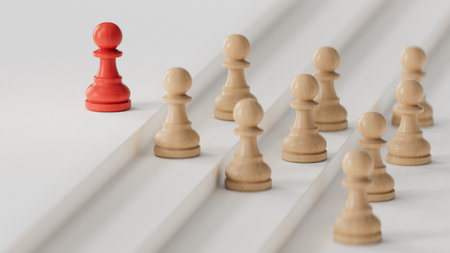 Leadership concept with wooden chess pieces on white background. 3D renderingの写真素材