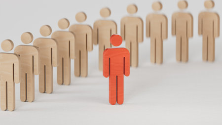 Leadership concept. Red leader standing out from the crowd. 3D illustrationの写真素材