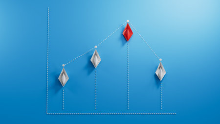 Graph and diagram from boats with decrease. Finance and business concept. 3D Illustration.3D...