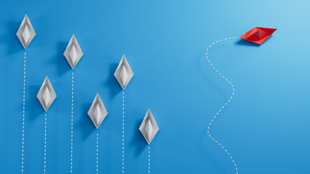 Different Differences in 3d Illustration.new ideas. paper art style. creative idea.3D rendering on blue background.の写真素材