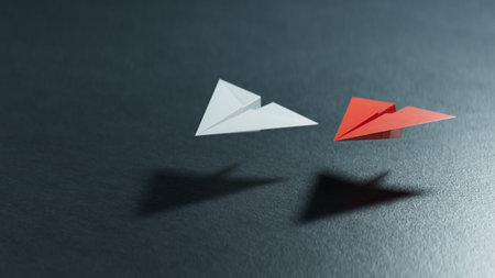 Different business concept.new ideas. paper art style. creative idea.Red and white paper plane....