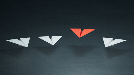 Different business concept.new ideas. paper art style. creative idea.fleet of origami paper planes....