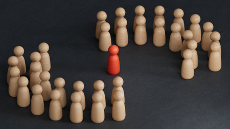 Business team leadership with one person standing out from the crowd with motivation speech concept.3D rendering on black background.の写真素材