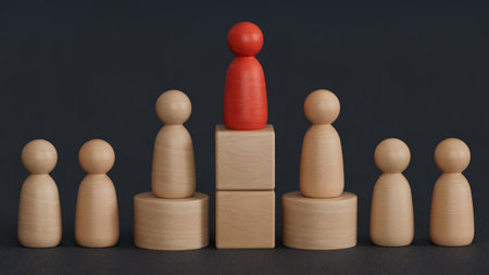 Group of cartoon characters - social networking concept - 3D illustration.leader teamwork and success.3D rendering on black background.の写真素材