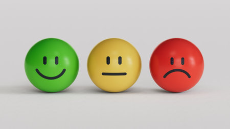 Set of emoji emoticons with sad and happy mood, evaluation, Increase rating, Customer experience, Satisfaction and best excellent services rating concept, 3d render.の写真素材