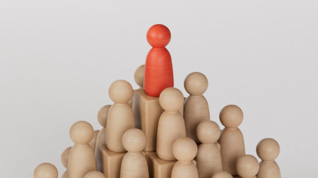 Leadership concept, red pawn of chess, standing out from the crowd of pawns. Leadership with...