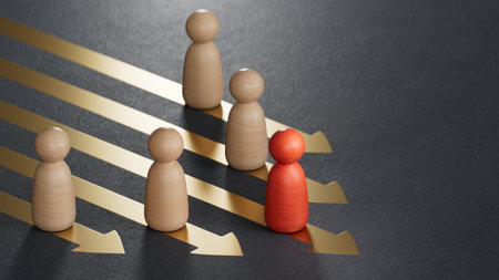 Leadership. Arrows.Leadership with business success concept. Leadership with business success concept. 3D rendering on black background.の写真素材