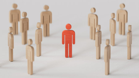 Business team leadership with one person standing out from the crowd with motivation speech concept.3D rendering on white background.の写真素材