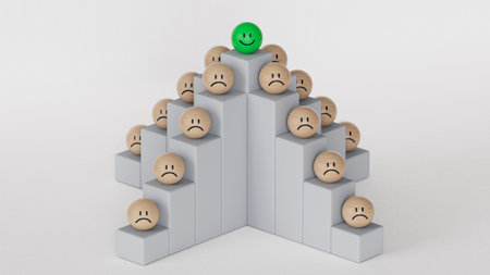 Wood BALL with smile, normal and sad face. Facial expressions. Mental health assessment. 3D rendering on white background.の写真素材