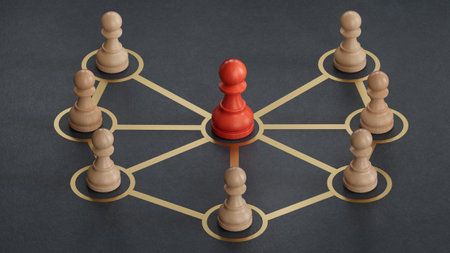 Networking design.Organized groups managed by a leader.Leadership with business success concept.Made and rendered in C4D, not AI.の写真素材