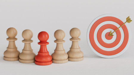 Target dart with a wooden people. Targeting.Leadership with business success concept.Made and rendered in C4D, not AI.の写真素材