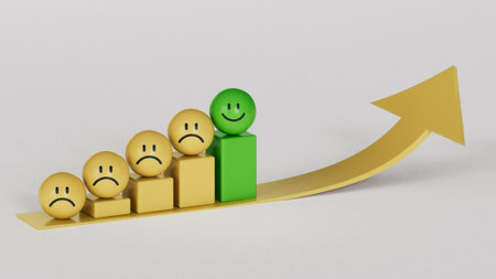 be first.Concept image of satisfaction level. yellow circles with emotions.Facial expressions....
