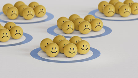 Facial expressions. yellow circles with emotions.Facial expressions. Mental health assessment.3D...