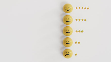 emotion face print screen on circle yellow block with golden stars for the best customer client...