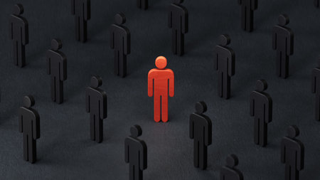 Crowd of figurines and red one. Difference and uniqueness concept.Perfect for representing business...