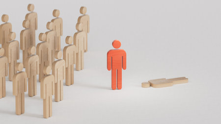 Red and silver Wooden piece, business concept. Customer Lifecycle Management concept. 3D rendering...