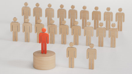 Wooden piece competition concept of strategy business ideas, Wooden piece battle, business strategy concept. 3D rendering on white background.の写真素材