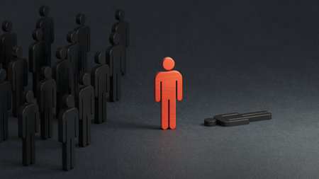 Red and silver Wooden piece, business concept. Customer Lifecycle Management concept. 3D rendering on black background.の写真素材