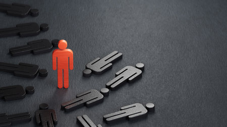 Success in business competition concept. Red figurine and wooden ones.Leadership with business...