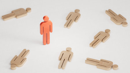 Success business advantage in competition concept. Red figurine as symbol competitive...