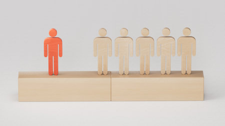 Wooden figures. Concept of supremacy leader.balance, leadership and competition concept.Leadership with business success concept.3D rendering on whitebackground.の写真素材