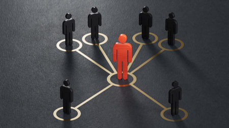All for one. Teamwork. It is a stick figure.Organized groups managed by a leader.Leadership with...
