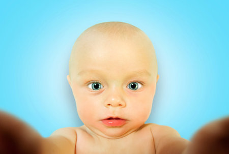 Incredible portrait of little baby boy which makes itself selfie.