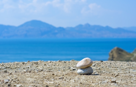 Two stones on top of mountainの写真素材