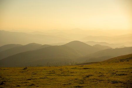 sunset in the mountains of the Basque Countryの写真素材