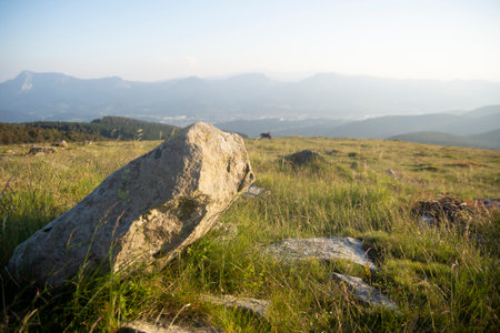 sunset in the mountains of the Basque Countryの写真素材