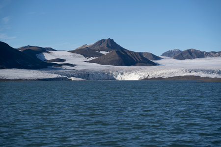 landscape view of an ice glacier in Svalbard islands, in the arctic seaの写真素材