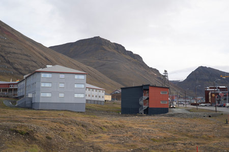 view of the city of Longyearbyen in Svalbard Islands, Norwayの写真素材