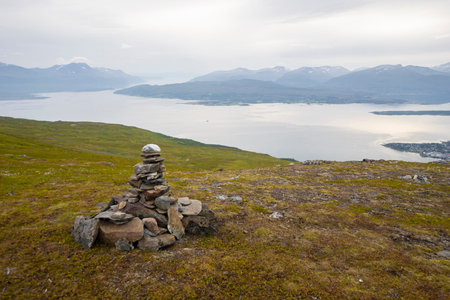 landscape view of the city of Tromso seen from Fjellheisen mountain (Norway)