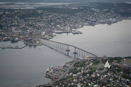 landscape view of the city of Tromso in northern Norwayの写真素材