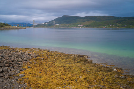bridge connecting two islands in the fiords of Lofoten islands , Norwayの写真素材
