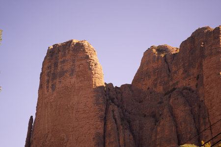 high stone wall in Mallos de Riglos in Huesca, Spainの写真素材