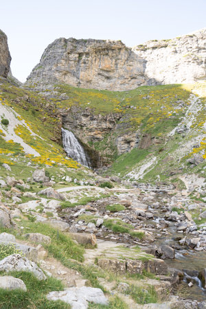 amazing waterfall in Ordesa National Park in the Spanish Pyreneesの写真素材