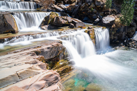 waterfall in the river in Ordesa National Park in the spanish Pyrenees (long exposure)の写真素材