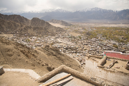 panoramical view of the city of Leh, capital of the reign of Ladakh in the Indian Himalayasの写真素材