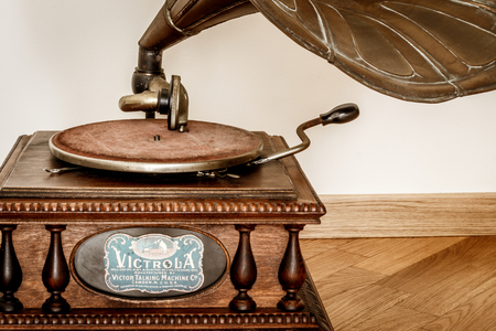 An old object for home. A gramophone, a vintage instrument for classical music.の写真素材
