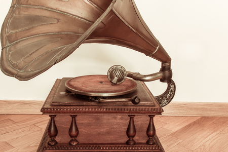 An old object for home. A gramophone, a vintage instrument for classical music.の写真素材
