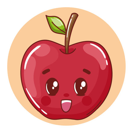 juicy and fresh cute cartoon apple character designのイラスト素材