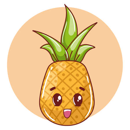 juicy and fresh tender pineapple cartoon character designのイラスト素材