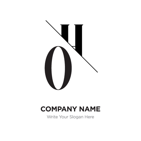 Abstract letter OH,HO logo design template, black&white Alphabet initial letters company name concept. Flat thin line segments connected to each otherのイラスト素材