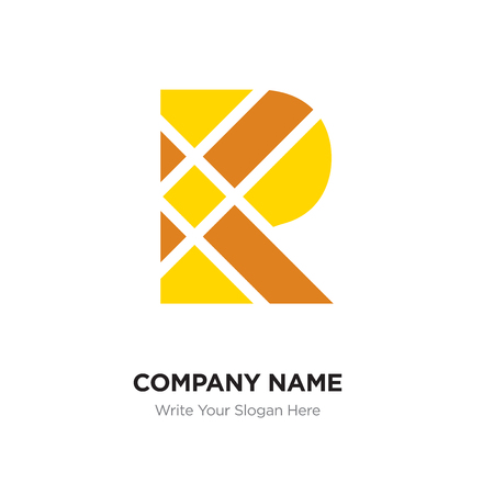 R Letter Logo with yellow & red connected line elements. Abstract geometric design, Elegant Alphabet logotype.のイラスト素材