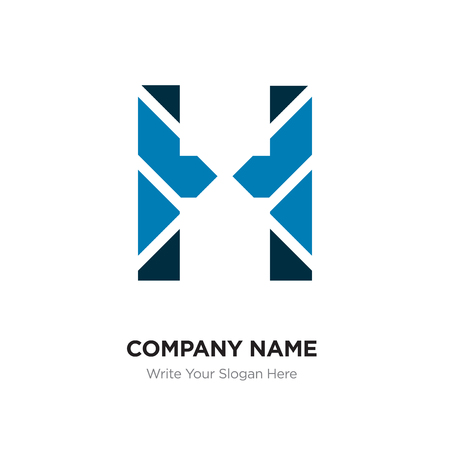 H Letter Logo with black & blue connected line elements. Abstract geometric design, Elegant Alphabet logotype.のイラスト素材